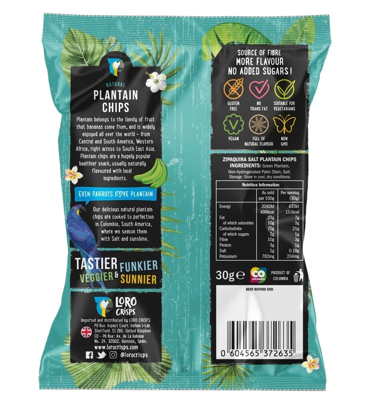 Chips de banane plantain Loro Crisps - Sel de Zipaquirá