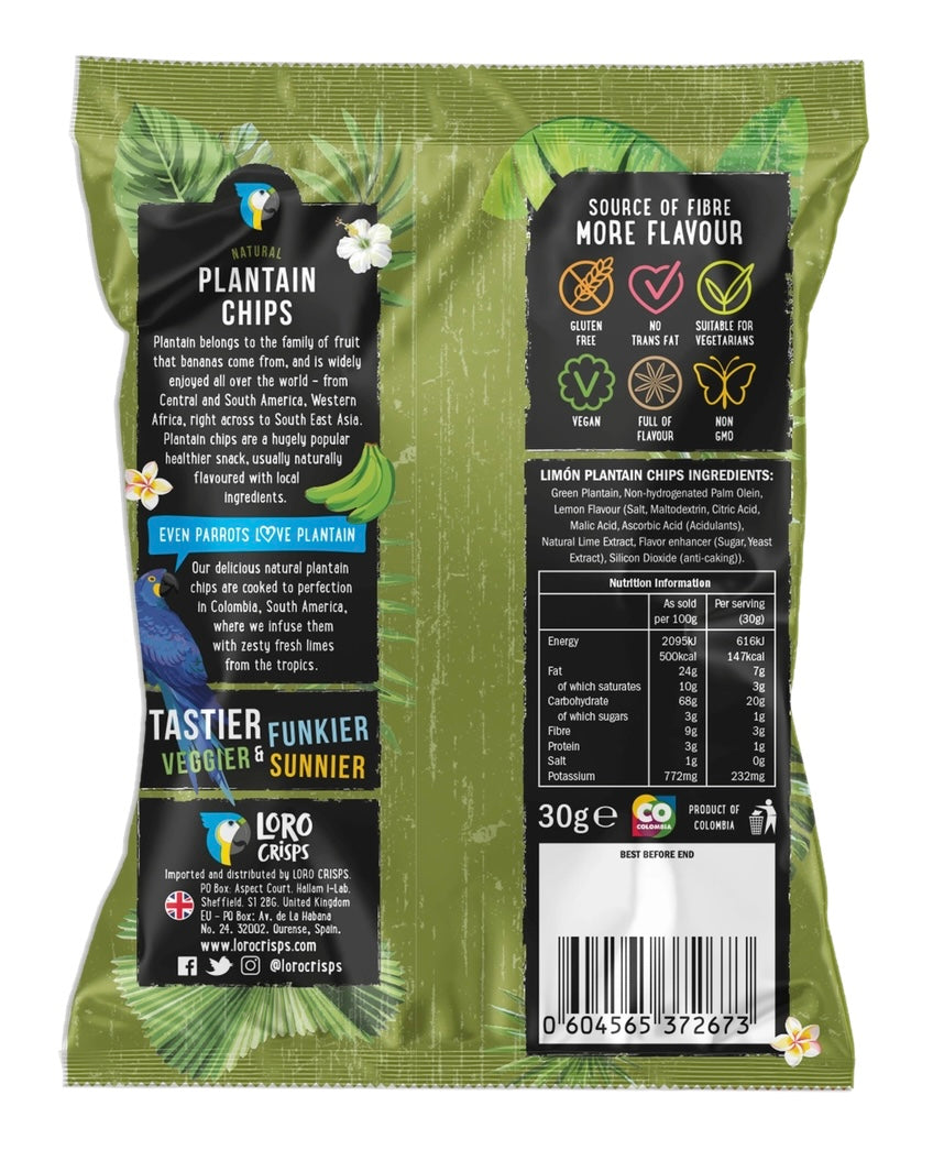 Chips de banane plantain Loro Crisps - Citron Quimbaya