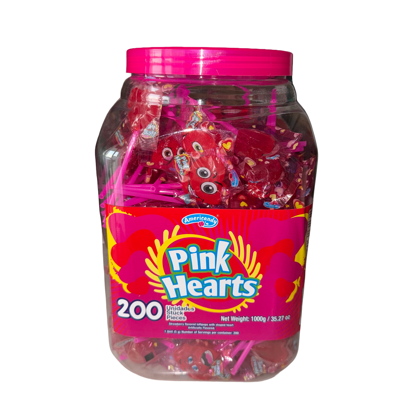 200 Bonbons Sucette en Coeur Fraise 8g